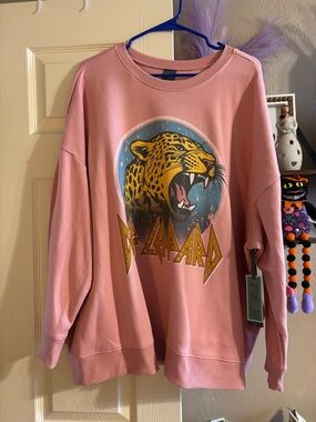 Time and Tru Pink Crewneck Sweater with Leopard Graphic